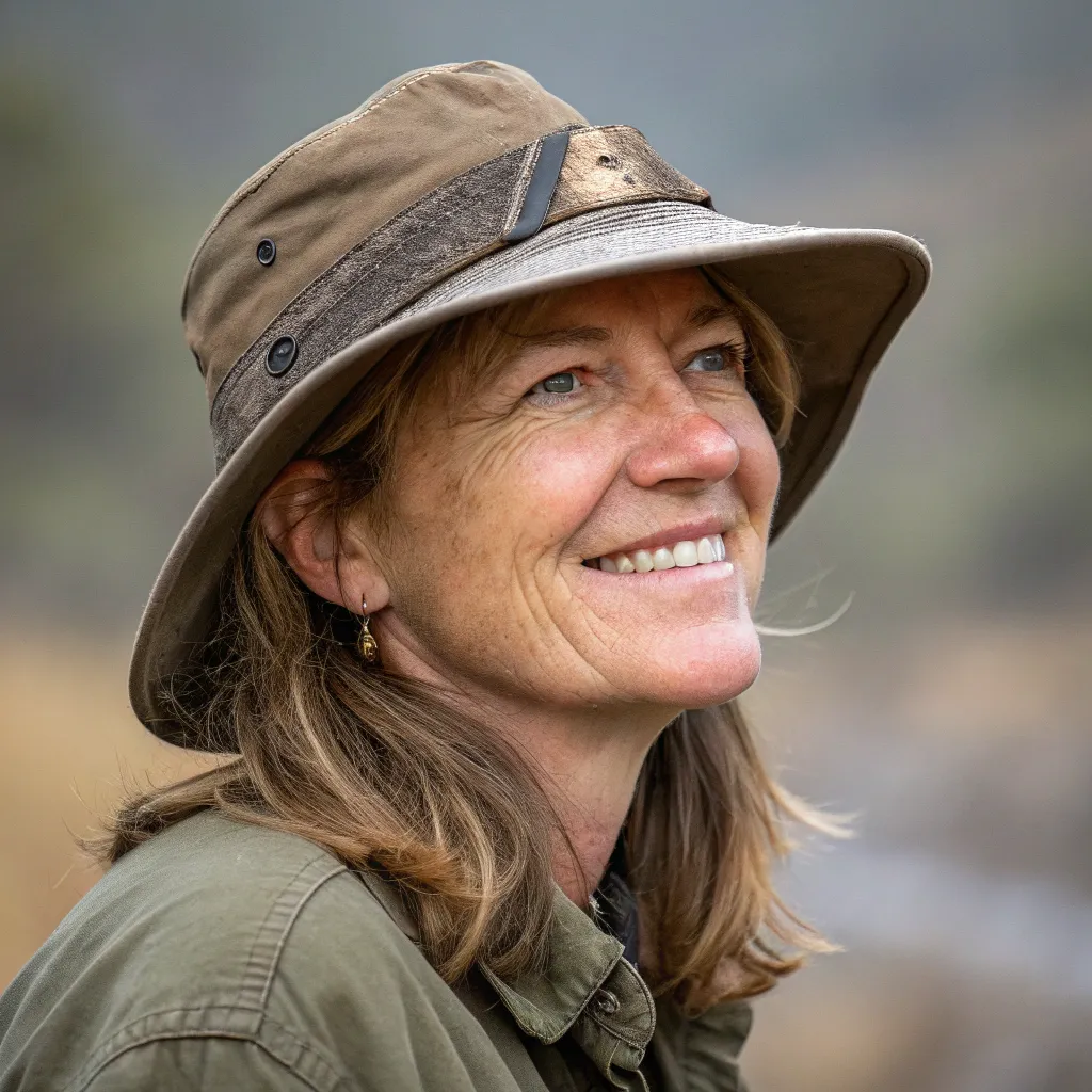 Portrait of Jane Smith with a camping hat